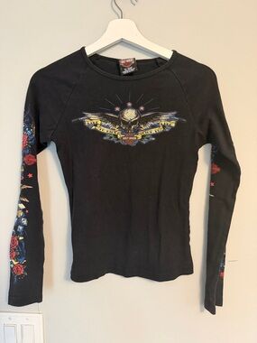 Harley-Davidson Black Long Sleeve Skull & Wing Graphic Tee